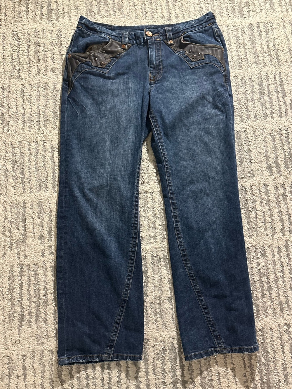 Seven 7 blue leather detail cool trendy jeans denim pants size 18